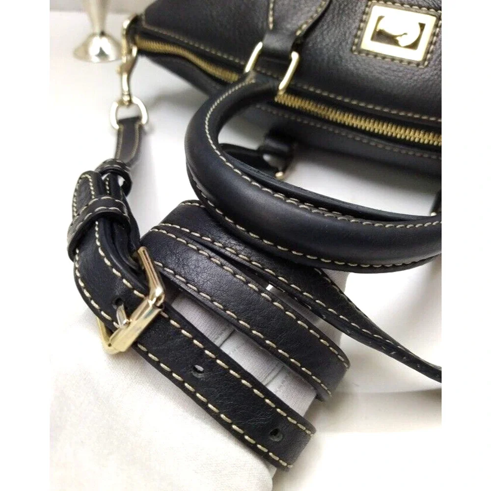 Dooney & Bourke Black Pebbled Leather Double Handles Zipper Satchel Bag